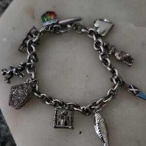 Sterling Silver Charm Bracelet Karo 800 Shield, Venus De Milo, Taj Mahal, & More